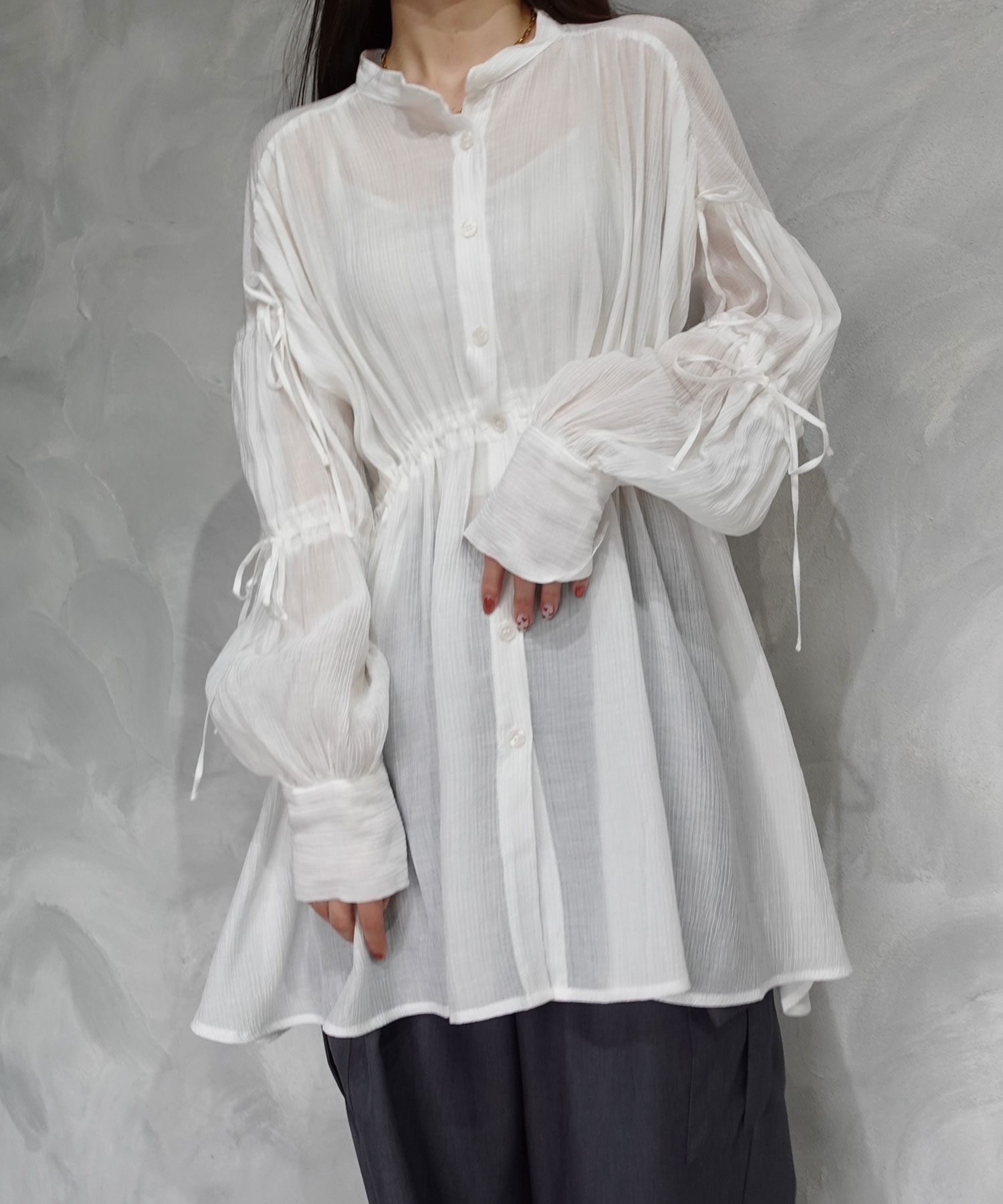 【2025年新作】楊柳リボンブラウス　シャツ　トップス　春　夏　SS　りぼん　かわいい　大人