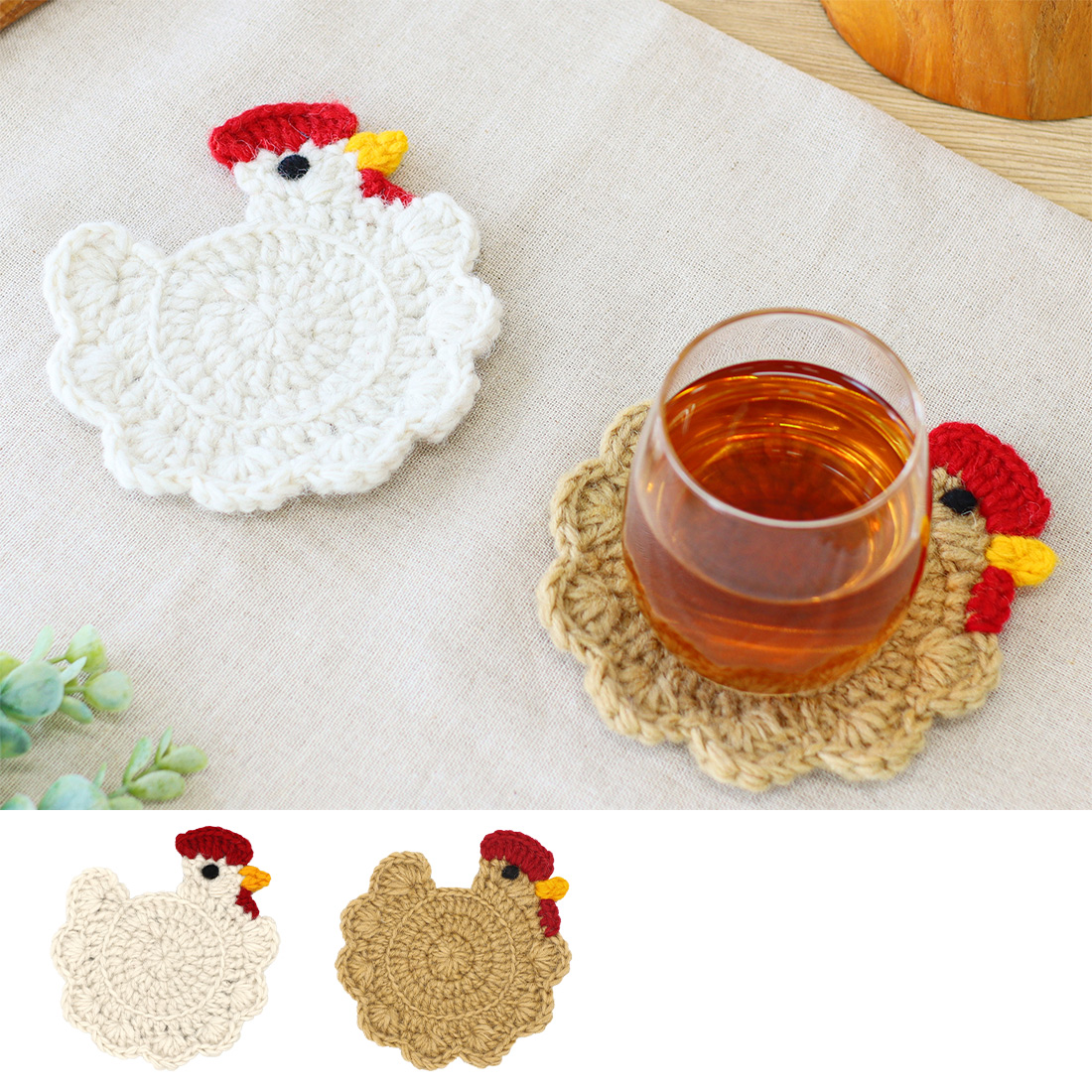 ネパールニット コースター ニワトリ[キッチンにわとり鶏羊毛ひつじウール25AW]