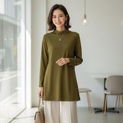 二重レイヤード　ボトルネック　Aラインチュニック　あったか裏起毛