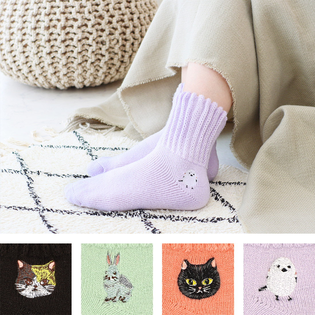 ぬくぬくソックス[光吸収発熱素材発熱あったか靴下温活冷え対策猫ネコねこうさぎ鳥アニマル動物秋冬25AW]