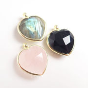 【天然石ハートチャーム】ゴールド枠 約20×16.5mm カット入り  ペンダントトップ ハンドメイド