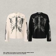 メンズ 秋冬新作 プリント ストリート系クールデザイン 長袖スウェット 男女兼用 クルーネックロンT★全2色