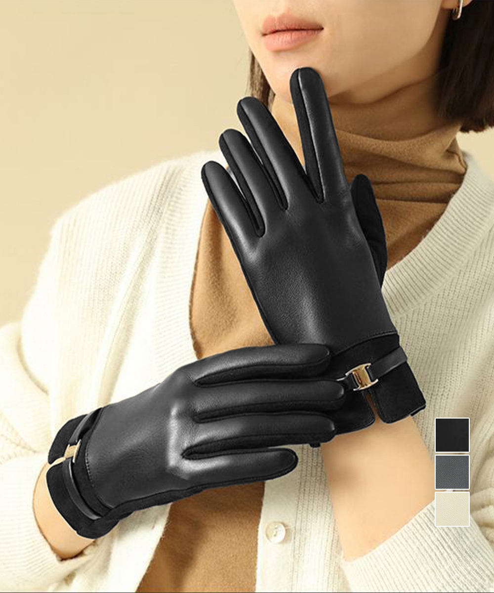 【日本倉庫即納】 スマホ対応 PUレザー手袋レディース防寒
