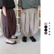 全4色[80-140cm] キッズ テンセル無地バルーンパンツ 男女兼用 ゆったり九分丈 薄手虫よけパンツ