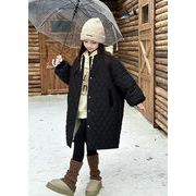 2025秋冬新作 子供服  無地中綿キルティングロングコート  韓国風子供服   120-170cm