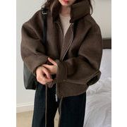 2025年INS 秋冬新作 　おしゃれ　ウォーム  気質  パッチワーク  フード付き   ニット コート