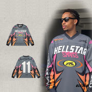 メンズ 秋冬 地獄の星 ロゴ ライディング風 スポーツジャージ 長袖Tシャツ バイク キャンパス系トップ★