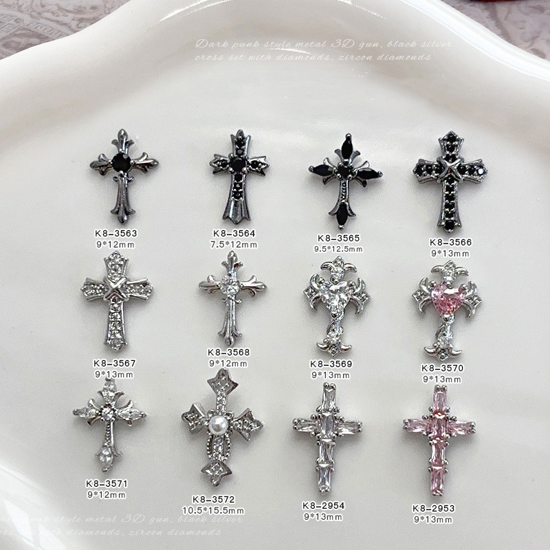 ネイルパーツ 十字架 クロス ストーン ブラック シルバー ハンドメイド