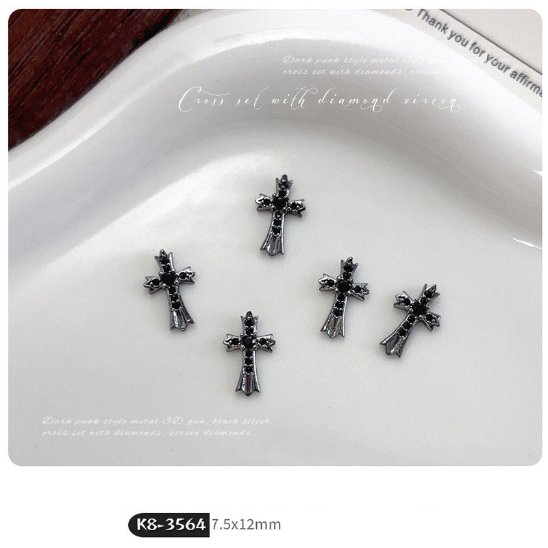 ネイルパーツ 十字架 クロス ストーン ブラック シルバー ハンドメイド
