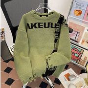 秋冬トップス メンズ ニット セーター 切替 ダメージ加工