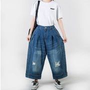 大きいサイズ レトロパンツ ゆったり シンプル レディースデニムパンツ 痩せ見えパンツ デニムパンツ