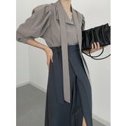 オシャレ　個性前開きブリーツ設計スカート　レディース　3色