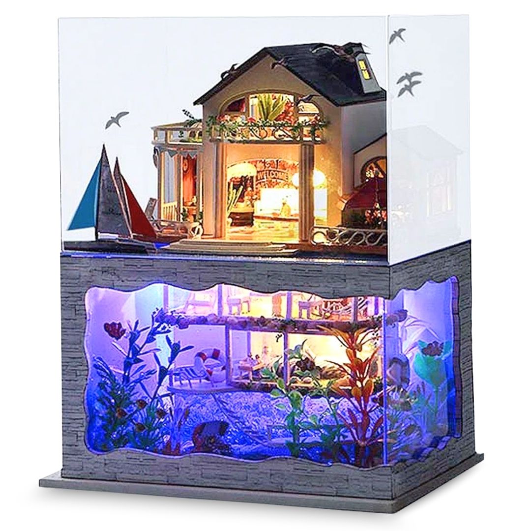 DIY 海の家 ミニチュアドールハウス LEDライト 組み立てキット 自分で