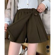 【日本倉庫即納】 プリーツキュロットパンツ ウール風 秋冬