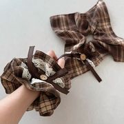 チェック柄シュシュ　ヘアアクセサリー　レディース　デザイン　韓国風　髪飾り