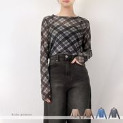 【2026新作】チュールバイアスチェックプリント　クルーネック　プルオーバー(33152)