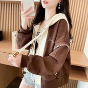 2026年新作 春　韓国風　レディース　コントラスト　ゆったり　パーカー 小柄　カジュアル