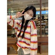 2026年INS 春新作   気質   おしゃれ   ストライプ   ターンダウンカラー  ニット カーディガン