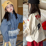 2026春新作　子供服　キッズ　英字　刺繍　長袖シャツ　カジュアル　トップス　可愛い　おしゃれ　2色