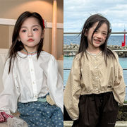2026春新作　子供服　女の子　パフスリーブ　長袖　シャツ　カジュアル　トップス　可愛い　おしゃれ　2色