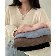 【日本倉庫即納】 透け感ニットトップス Vネック 長袖春服