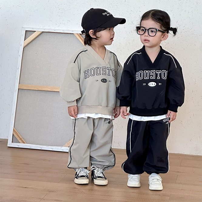 2026春※QQMM☆セットアップ フェイクレイヤード スポーツ スウェット トレーナー＋パンツ