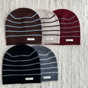ニット帽　ビーニー　ボーダー柄    ウール100％　韓国帽子