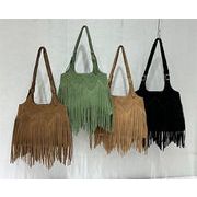 最安値に挑戦！激安セール レトロで欧米風のフリンジ付きバッグ 大容量編み込みデザイン 3色選択可能