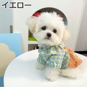 小型犬・猫用 レース付きオーバーオール風チェック柄スカート 春夏秋のプリンセスドレス