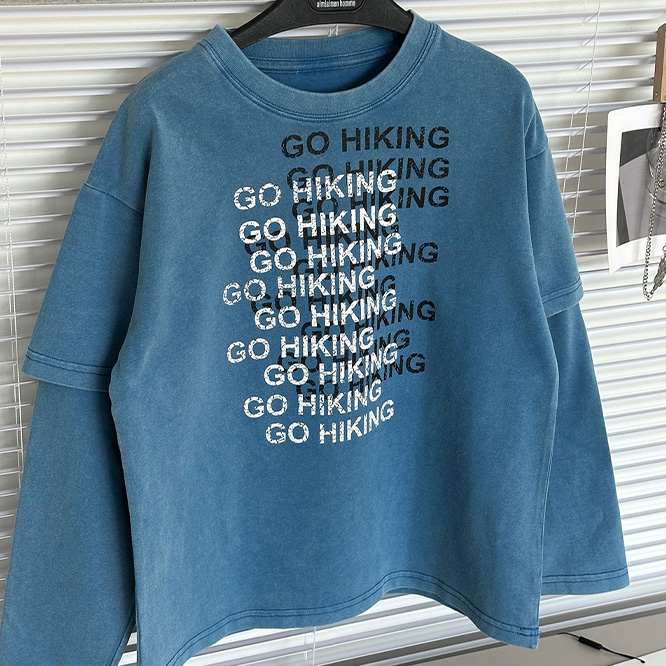 2026春※フェイクレイヤード 長袖Tシャツ ムラ加工 ヴィンテージ ルーズ 男の子