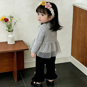 2026春※セットアップ フェイクレイヤード 配色 レース 長袖Tシャツ フレアパンツ