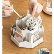 回転式9区画ペン立て 大容量プラ収納ボックス 5色選択 学生文具整理 デスク省スペース