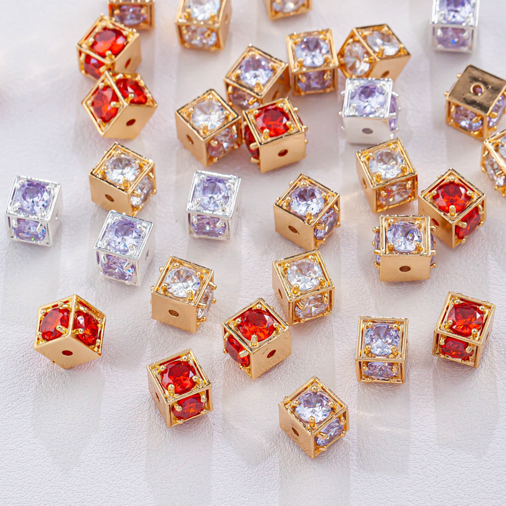 キューブ型 ガラスビーズ 四角 正方形 キュービックジルコニア アクセサリーパーツ スクエア 透明 立方体