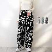 【2026新作】リネンタッチ　幾何柄プリント　ラフパンツ(33159)