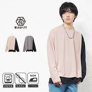 ロンT メンズ 長袖 Tシャツ アシンメトリー バイカラー 配色 切替 春服 秋服 冬服 ユニセックス MinoriTY