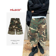 メンズ 偽二枚 迷彩柄 ワーク風 七分丈 パンツ 男女兼用 ストリート系 ボトムス 春秋 2026新作★