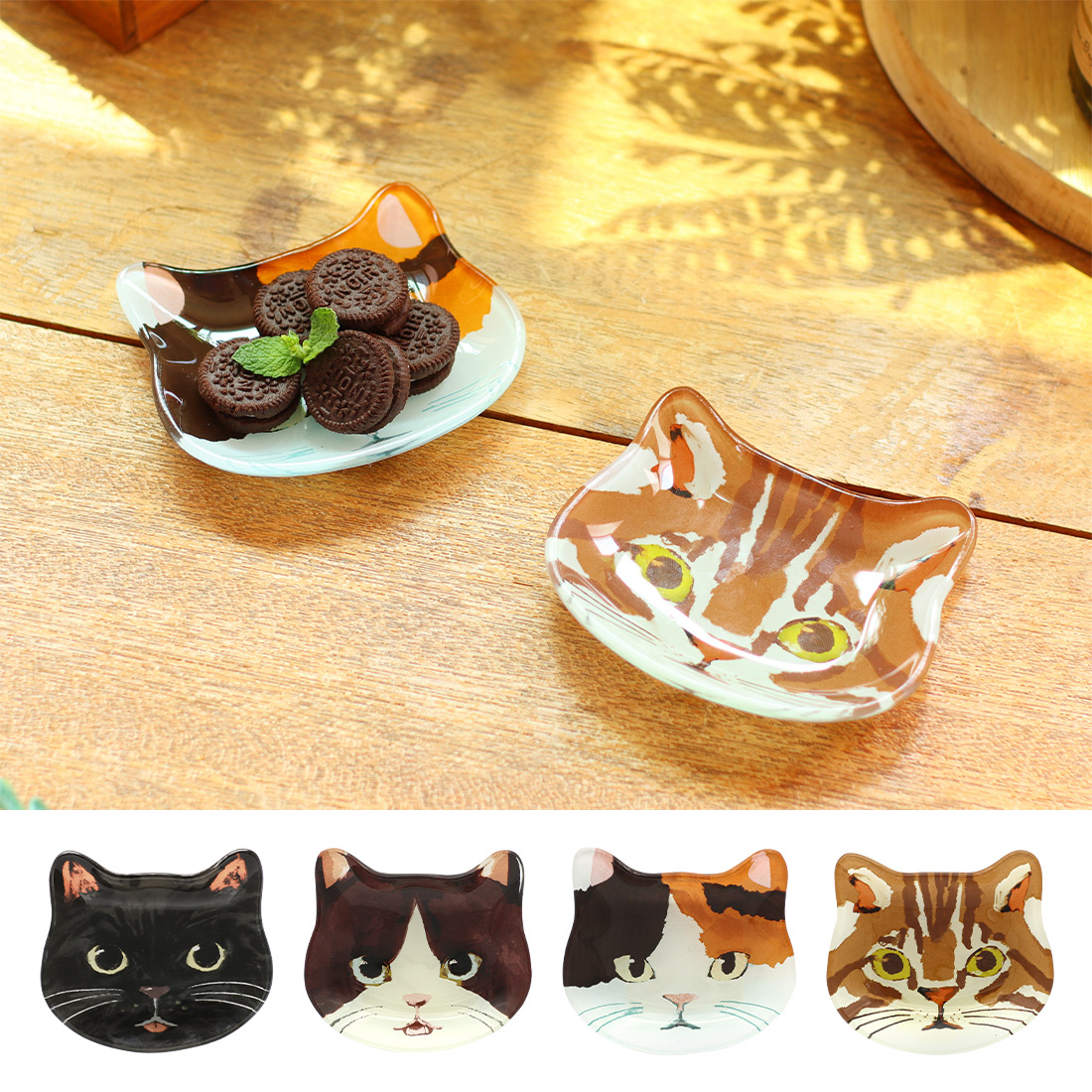 ガラスミニプレート キャット[小皿食器トレイトレー黒猫ハチワレミケ三毛猫トラ猫グッズ春夏25SS]