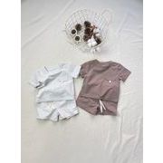 韓国インスタ風 無地 胸ポケット 半袖 T シャツ ハーフパンツ 2 点セット キッズ 夏