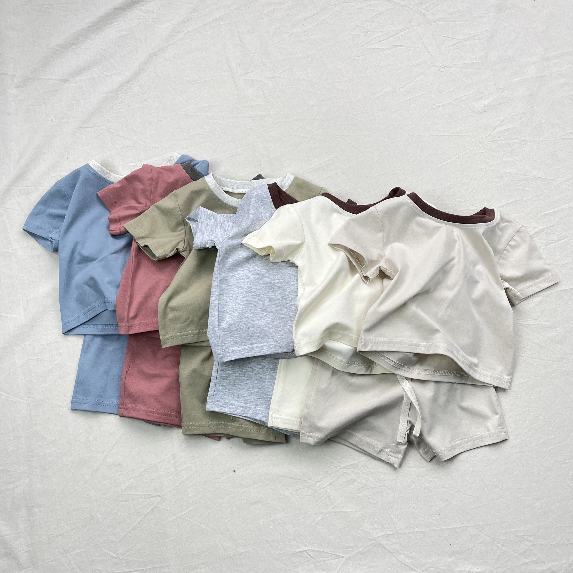 韓国風キッズ 半袖 T シャツ ハーフパンツ 2 点セット 無地 カラー 夏服 薄手 通気