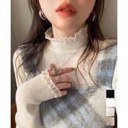 【日本倉庫即納】 リブニットトップス ハイネック長袖春秋冬
