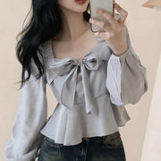 ブラウス　レディース　デザイン　韓国ファッション　INS　リボン