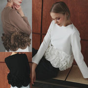 2026年春新作 トップス レディース プルオーバー シンプル 丸首 異素材 きれいめ 着回し