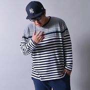 【大きいサイズ】2L～5LパロンT 長袖 梨地 ボーダー柄 ビッグシルエット カットソー ゆるめ 春服 新作