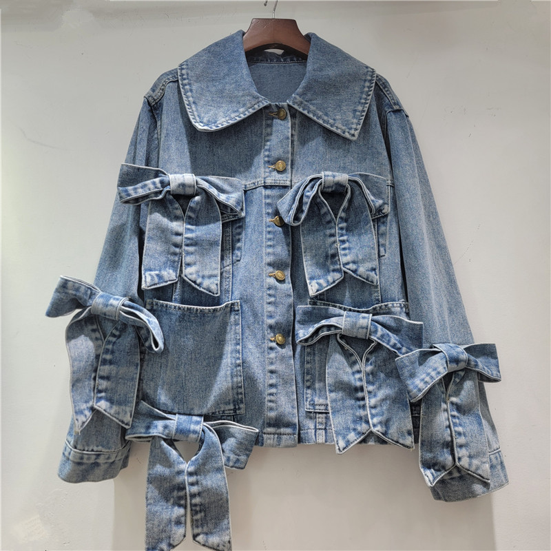 リボンデニムジャケット　デザイン　韓国ファッション