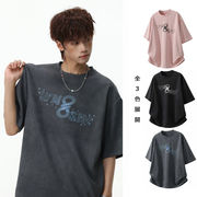 メンズ フェイクスエード半袖Tシャツ 春夏 アメカジ ヴィンテージ風 プリント ゆったり カジュアル★全3色