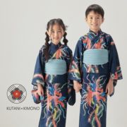 KUTANIｘKIMONO九谷焼作家の描く文様 浴衣帯セット 子供キッズ浴衣 鳳凰