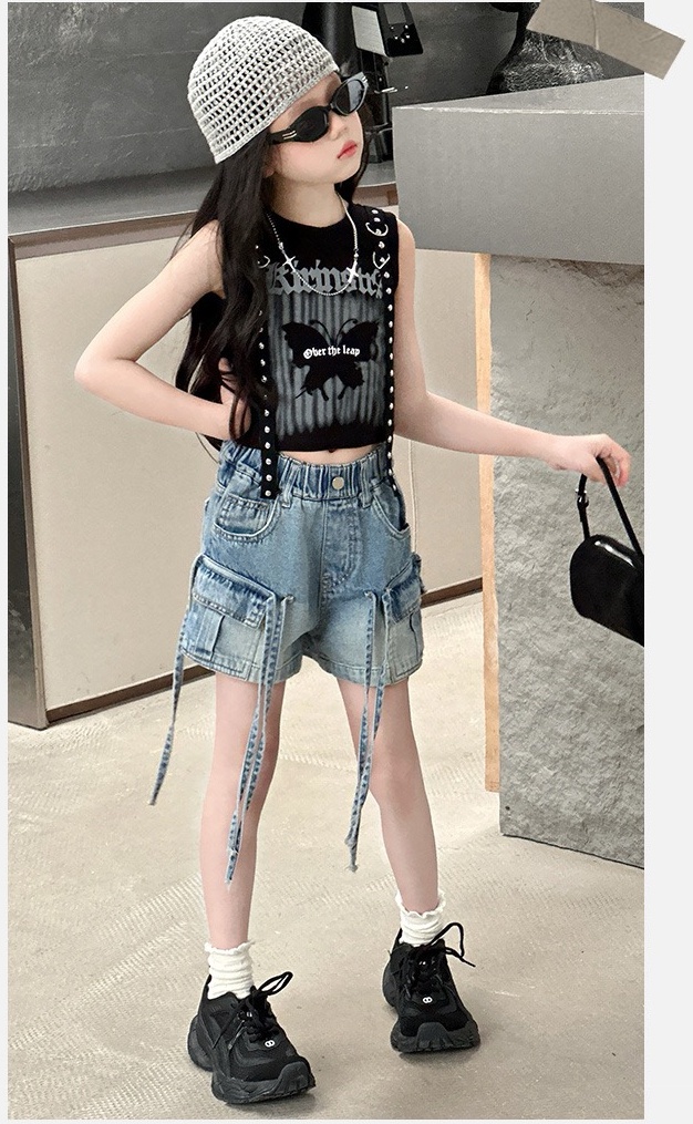 2026夏新作 子供服 キッズ 女の子 夏コーデ T-シャツ デニムショート