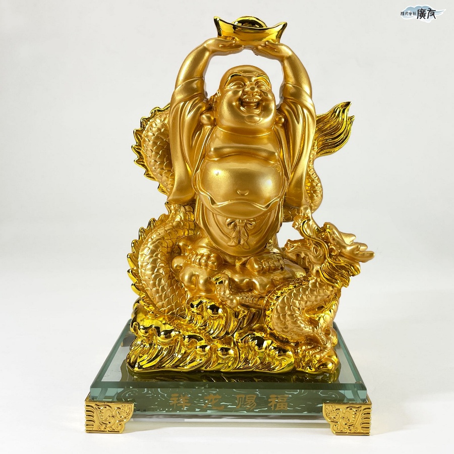 布袋 布袋様 金運アップ 七福神  ハッピーブッダ happy buddha statue 風水(祥龍賜福布袋 金色15番)