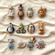 12色 ステンレス 動物 チャーム  キツネ  猫  カエル  クマ  ペンギン タコ  DIY ペンダント