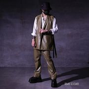 【PUレザーセットアップ】メンズ ジレ ベスト フレアパンツ 上下 モード 秋服 新作 2026